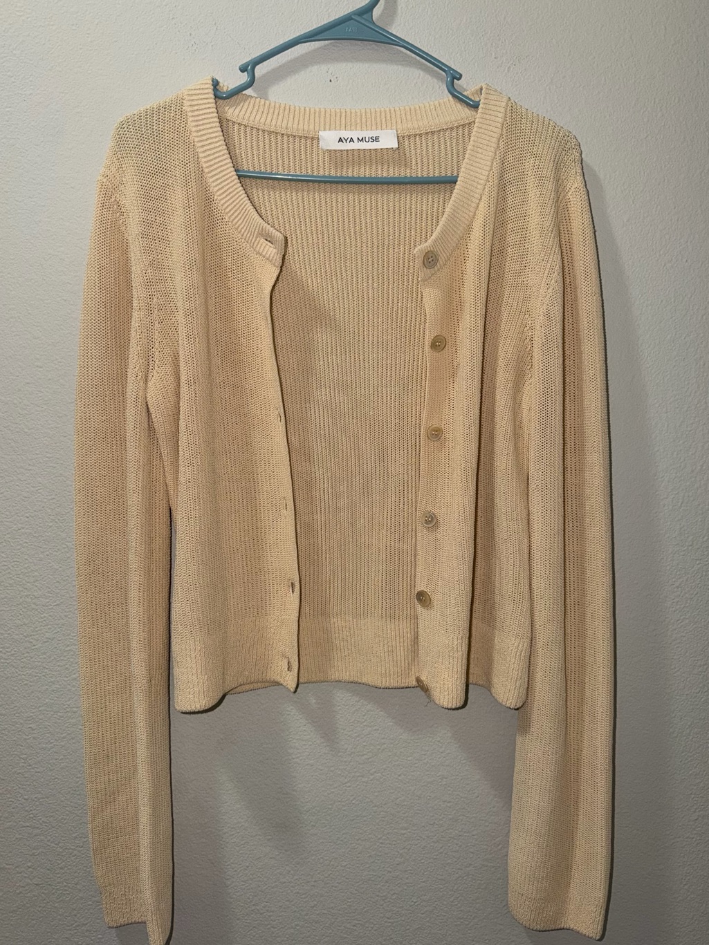 Aya Muse Cotton Blend Cardigan Sweater Long Sleeve Round Neck M Quiet Luxury — image 4 of 8
